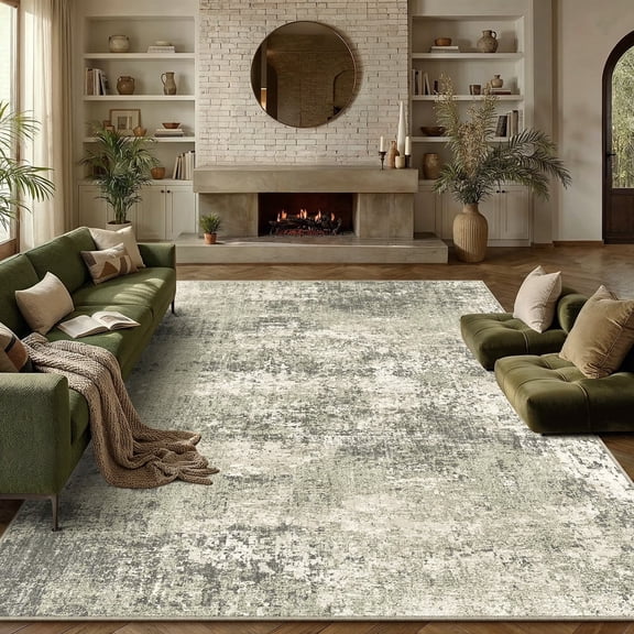 BERTHMEER 5'x7' Area Rugs for Living Room Bedroom Dining Room Office Farmhouse Modern Abstract Contemporary Distressed Machine Washable Rugs Carpets, Green