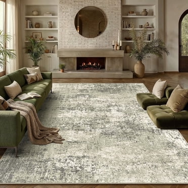 BERTHMEER 6'x9' Area Rugs for Living Room Bedroom Dining Room Office Farmhouse Abstract Modern Contemporary Distressed Washable Indoor Rugs Carpets, Green