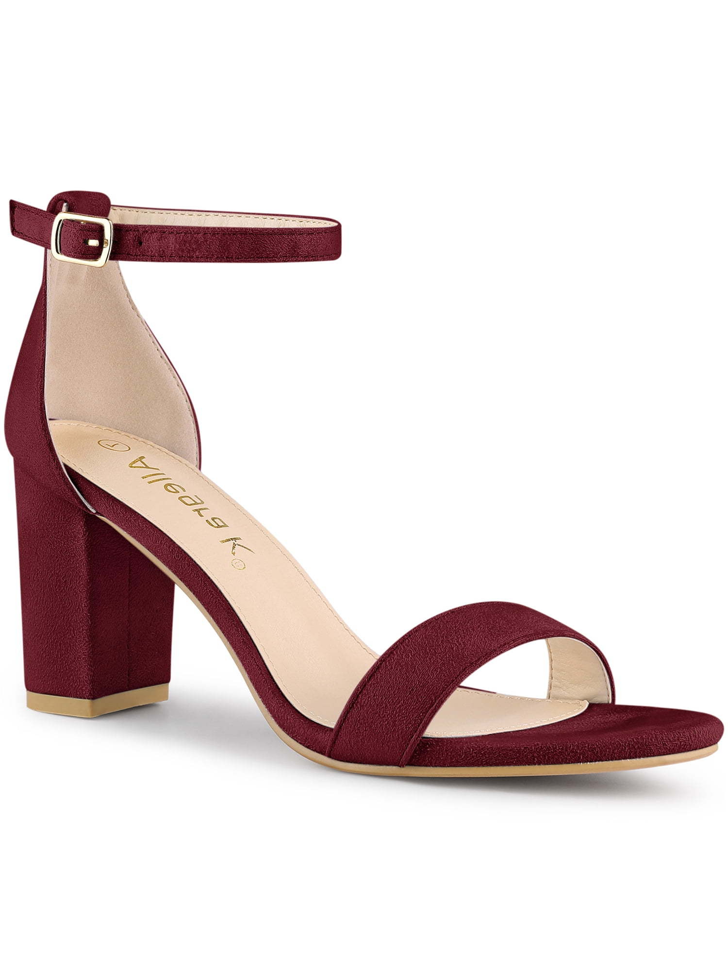 BLISSFUL STEP Women's Ankle Strap High Block Heels Sandals Burgundy 10