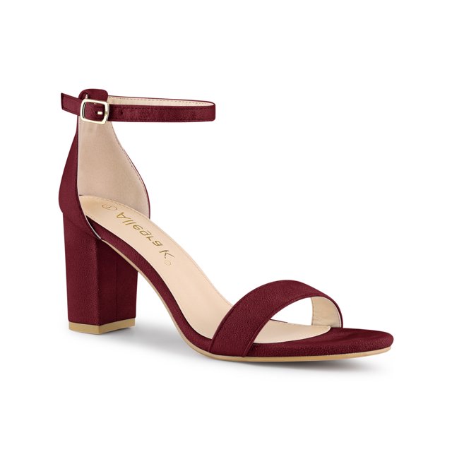 BLISSFUL STEP Women's Ankle Strap High Block Heels Sandals Burgundy 10