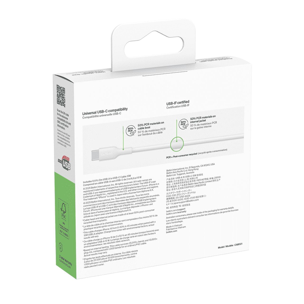 Cable BoostCharge Eco USBA vers Lightning 1 m/3,3 pi Cable souple et flexible pour charge rapide, cable chargeur Lightning pour iPhone 14 et series anterieures iPad 9e gen et AirPods NR