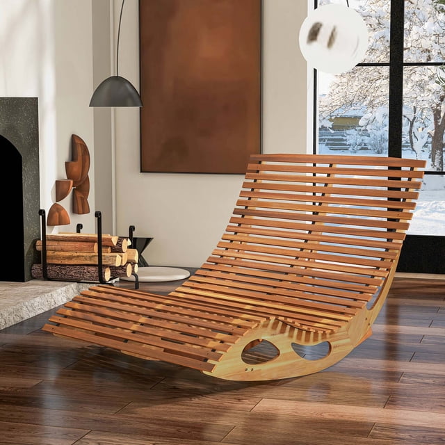 Costway Chaise Longue Double d'Extérieur pour 2 avec Dossier Haut, Siège à Lattes et Butée pour Patio