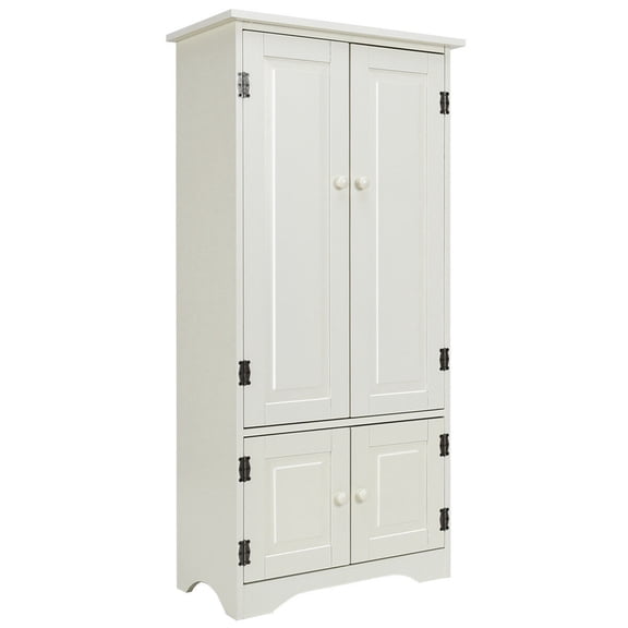 Costway Armoire de Rangement d'Accent Étagères Ajustables Antique Armoire au Sol à 2 Portes Blanc