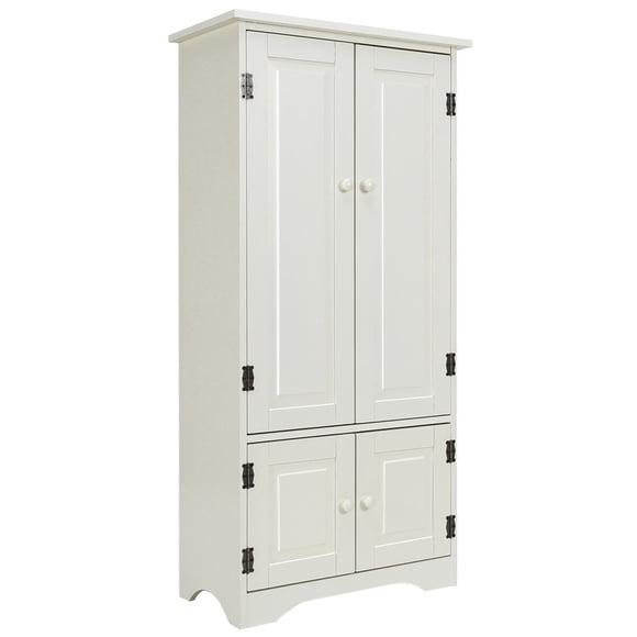 Costway Armoire de Rangement d'Accent Étagères Ajustables Antique Armoire au Sol à 2 Portes Blanc