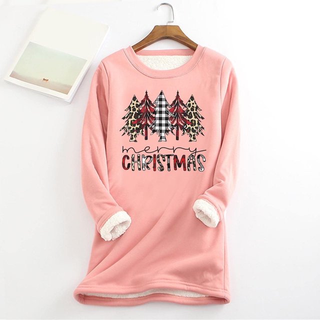 Tenues de Sortie pour Femmes Mode Noël Imprimé Manches Régulières Hiver Ample Vacances Décontracté Col Rond Chemise Hauts Tenues Femmes en Solde