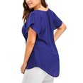thumbnail image 3 of MAWCLOS Ladies Tunic Blouse V Neck T Shirt Short Sleeve Chiffon Tops Oversized Holiday Solid Color T-shirt Blue XXL, 3 of 5