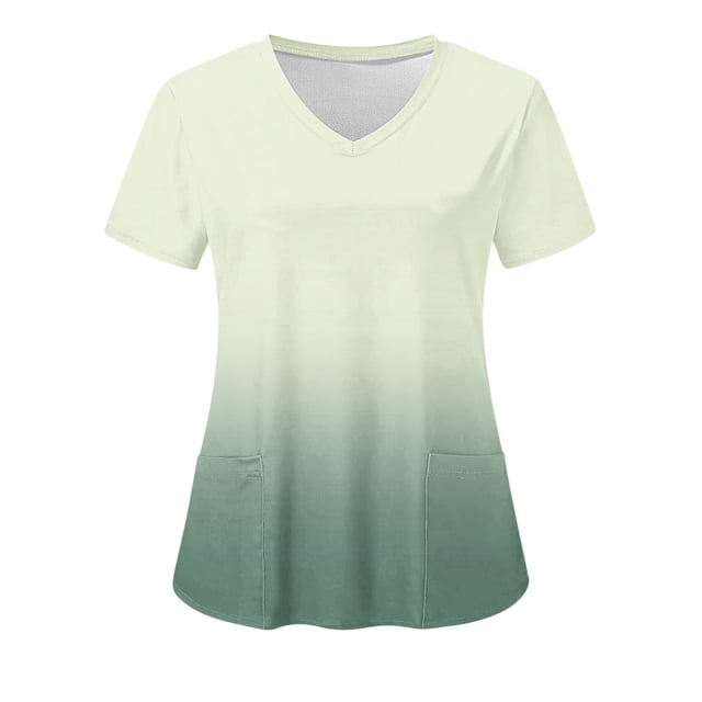 TIMIFIS Scrub for Women Nurse Uniforms Tops V Neck Gradient Color Short Sleeve Nursing Tops with Pockets - Spring/Summer