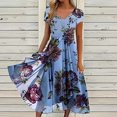 thumbnail image 1 of Jusqu'à 65 % de Rabais! Robes d'Été Mode pour Femmes 2024 Grande Taille pour Imprimé Floral Manches Courtes Robe à Col en V Robes Plissées Fluides, 1 of 5