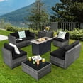 thumbnail image 1 of Gymax 9 PCS Patio Rattan Furniture Set Fire Pit Table Storage Grey W/ Cover Black, 1 of 10