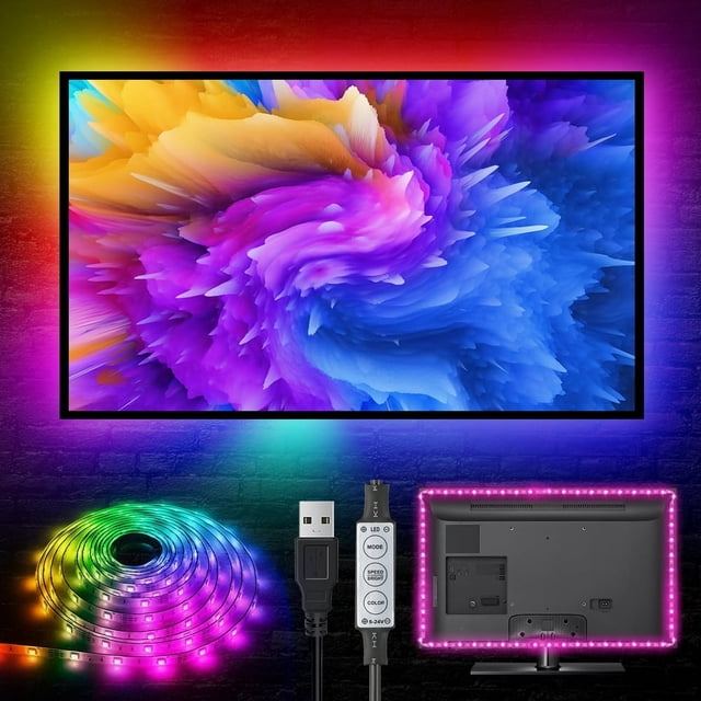 EIGTHTAIL Rétroéclairage TV à DEL 3,28 Pi Bande Lumineuse USB à DEL 5050 RVB 16 Couleurs Lumières à DEL pour Téléviseur PC Moniteur