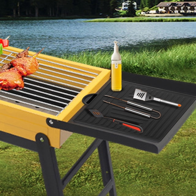 1PC Grill Pad Silicone Griddle Mat With Drip Pad Protective Kitchen Counter Silicone Mat For Cooking Griddle Spatula BBQ Mats Washable Grill BBQ Utensils Holder Utensils Mat For K Black