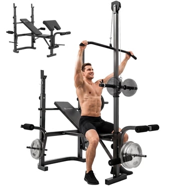 Soozier Multi-Exercise Incline or Flat Weight Bench with Bench Press Rack