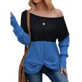 thumbnail image 4 of Women Long Sleeve Crew Neck Twist Knot Hem Color Block Pullover Top, 4 of 6