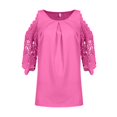 thumbnail image 4 of Wiyuqeen Women's Lace Patchwork Cold Shoulder Blouses Solid Color U-neck Tunic Tops Ladies Basic Pleated Flowy Summer Tops, 4 of 5