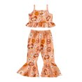 thumbnail image 1 of Honganda Toddler Kid Girl Clothes Set Letter/Butterfly Floral Printed Sling Buttons Ruffle Hem Tank Tops with Flared Pants, 1 of 9