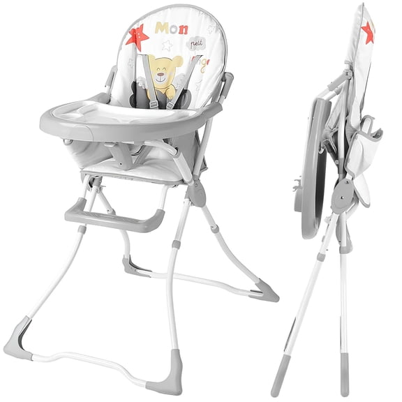 Chaise Haute Portable pour Bébé, Chaise de Repas pour Tout-Petit pour Manger et Grandir, Chaise Haute Simple Pliable avec 2 Plateaux Amovibles et Ceinture de Sécurité à 5 Points