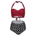 thumbnail image 3 of Leutsin Women Vintage Swimsuit Two Piece Retro Halter Ruched High Waist Print Bikini Set, 3 of 7