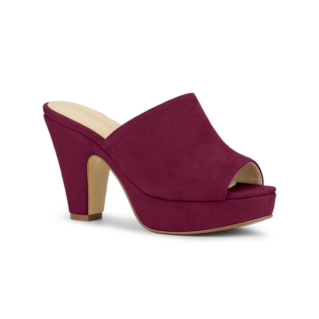 BLISSFUL STEP Women's Shoes Chunky Platform Open Toe Slides Block Heel Sandals Burgundy 7.5