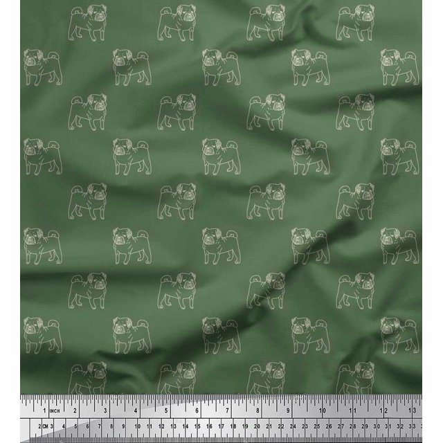 Soimoi Cotton Poplin Fabric Pug Dog Print Sewing Fabric Yard 56 Inch Wide