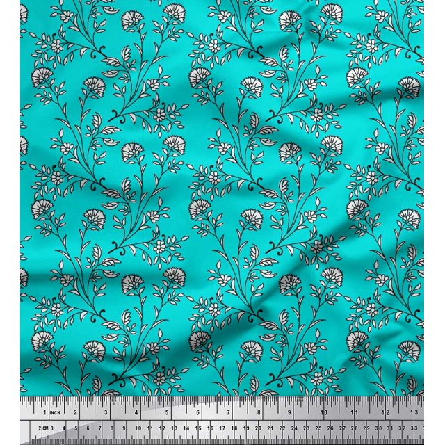 Soimoi Tissu Satin Modal Feuilles & Floral Imprimé 1 Yard 42 Pouces de Large