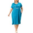 thumbnail image 2 of Agnes Orinda Nuisettes pour Femmes Grande Taille Fête des Mères Col Rond Manches Courtes Robe de Nuit Imprimé Chats Pyjamas Détente Maison avec Poche 3X Bleu Paon, 2 of 7