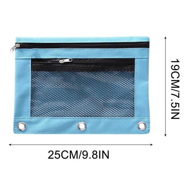 Double Zipper 3-Ring Binder Pencil Pouch with Clear View Window - Oxford Cloth Organizer for Pens, Pencils, and Markers Easy Attachment - Durable and Portable Storage