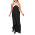 thumbnail image 1 of Robes à Encolure Croisée pour Femmes Sans Manches à Blocs de Couleur Robes Maxi Amples Décontractées de Vacances Longue Robe Noir, P, 1 of 7