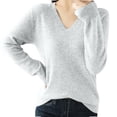 thumbnail image 2 of asjyhkr Tops For Women Long Sleeve Knit Cotton V Neck Sweater Pullover Basic T Shirts Solid Color, 2 of 7