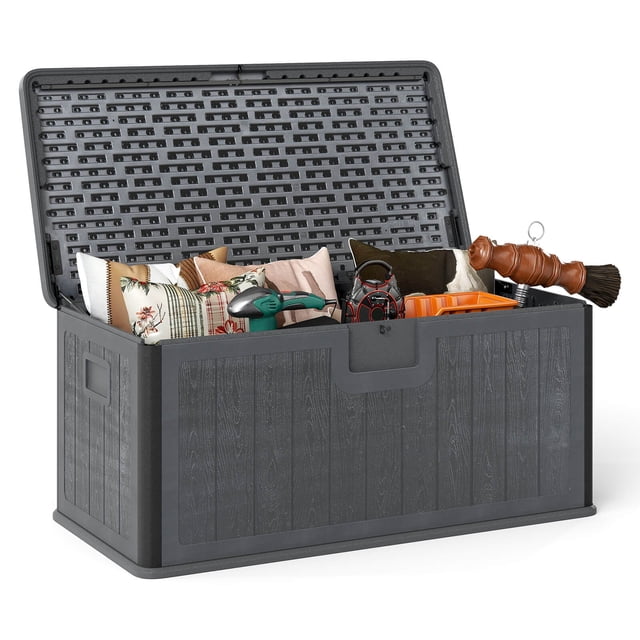 Costway Storage Box with Lockable Design & Gas Strut Handle 2 Person Bench Garden Organizer
