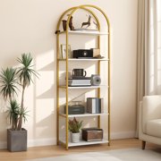 5-Tier Arched Bookshelf, Industrial Style Open Bookcase with Metal Frame, Freestanding Display Shelving Unit for Living Room, Bedroom, Office Storage