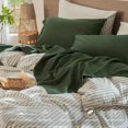 thumbnail image 4 of Bedding Sheet Set Washed Cotton Linen Like Textu Breathable Durable Soft Comfy (Dark Orange Queen), 4 of 6