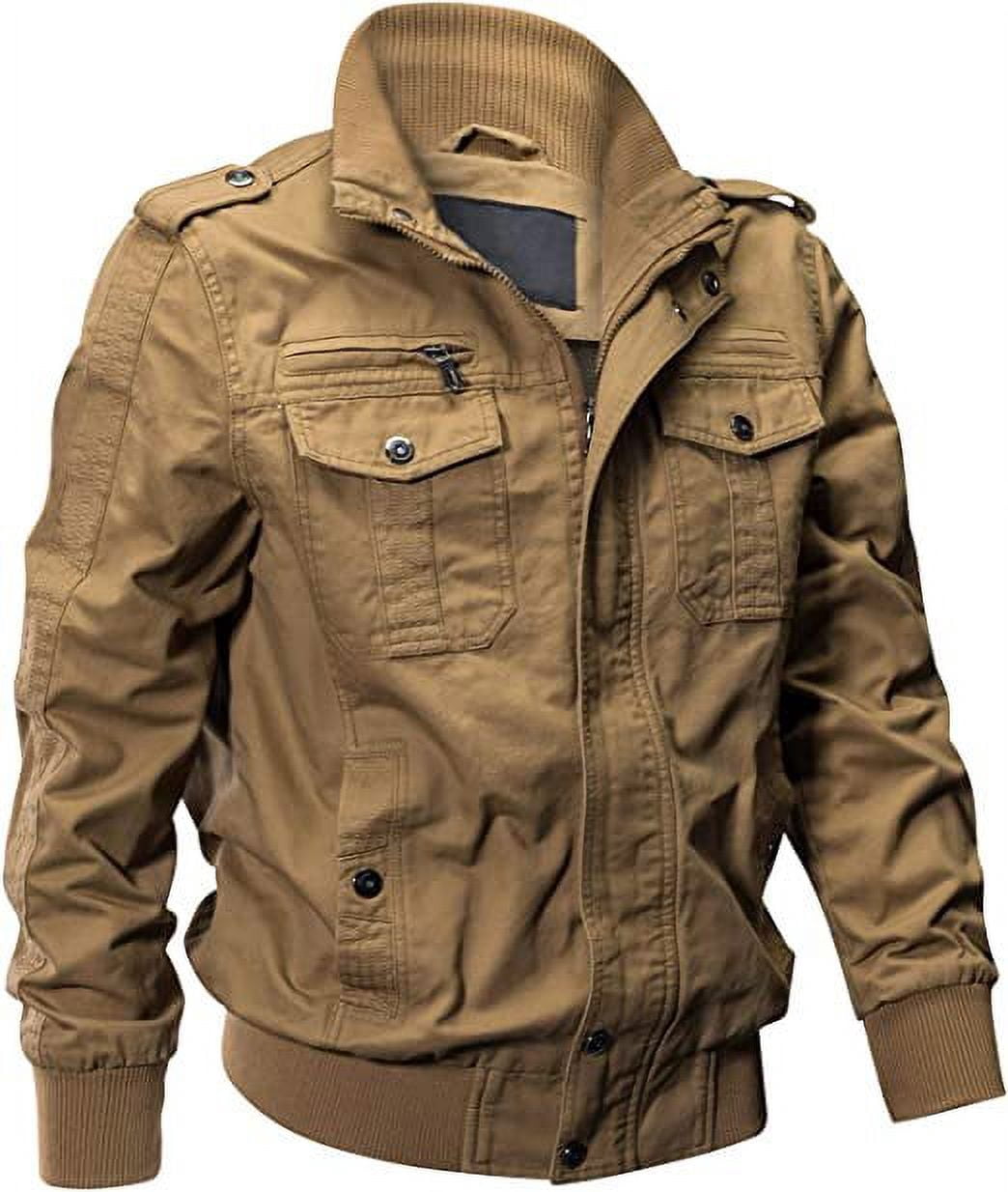 CNKOO Men‘s Cotton Lightweight Multi Pockets Zip Front Stand Collar Military Jackets Windbreaker