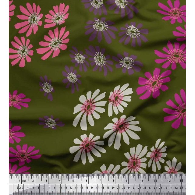 Soimoi polyester Crepe Fabric Artistic Flower Printed Craft Fabric by the Yard 52 Inch Wide