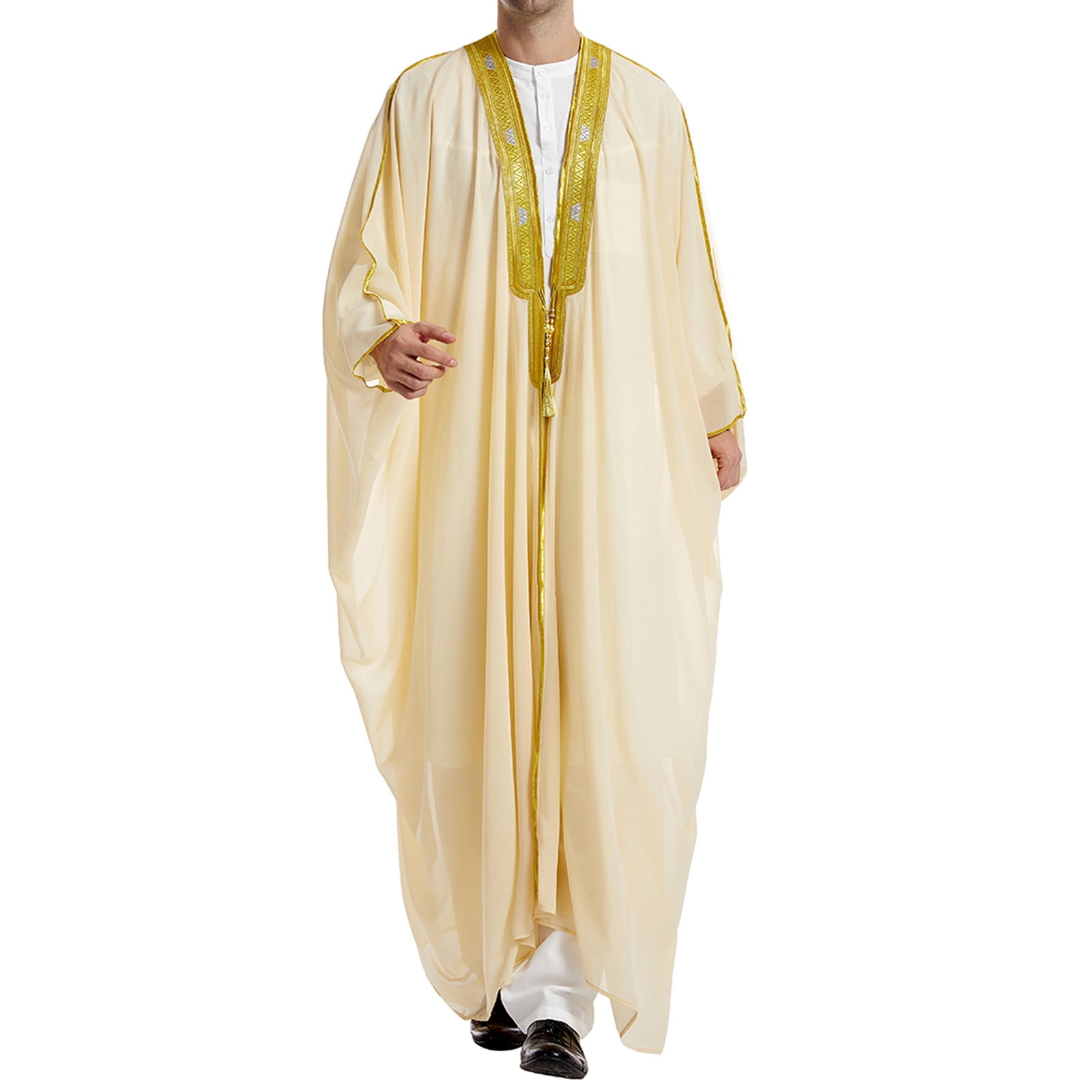EQWLJWE Économies d'Été! Robe Musulmane pour Homme Robe Arabe Mi-Longue Style Long Manches Longues Chemise Longue Brodée Mode Décontractée Robe à Déport