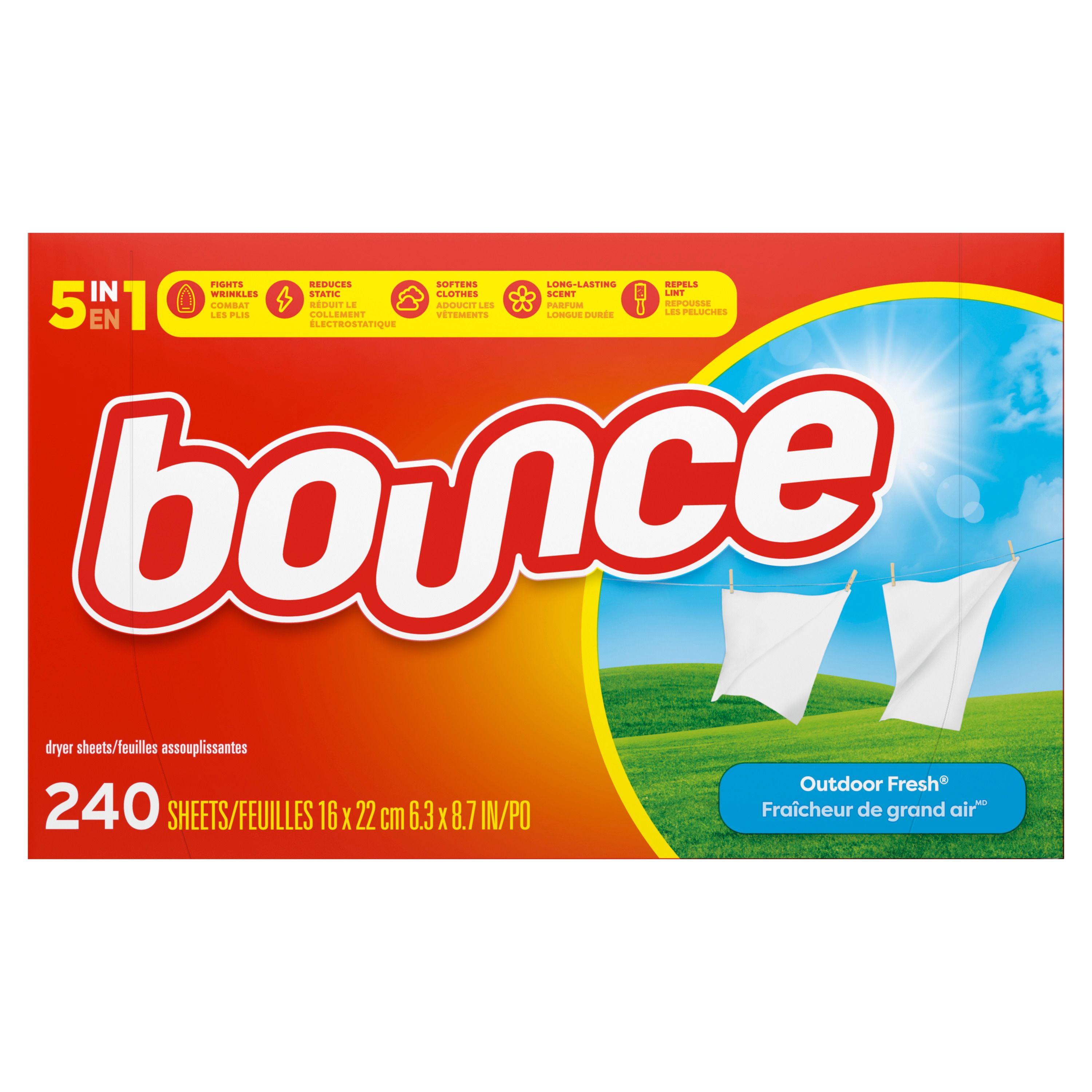 Feuilles d'assouplissant Bounce, parfum frais d'extérieur 240 unités