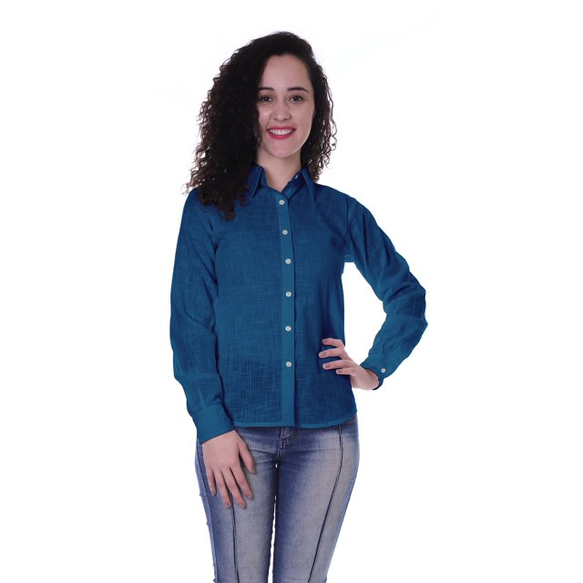 Moomaya Full Sleeve Cotton Collar Shirts For Womens Formal Plain Workwear