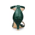 thumbnail image 2 of BLISSFUL STEP Women's Shoes T-Strap Embossed Kitten Heel Buckle Closure Open Toe Dress Sandals Dark Green 7.5, 2 of 7