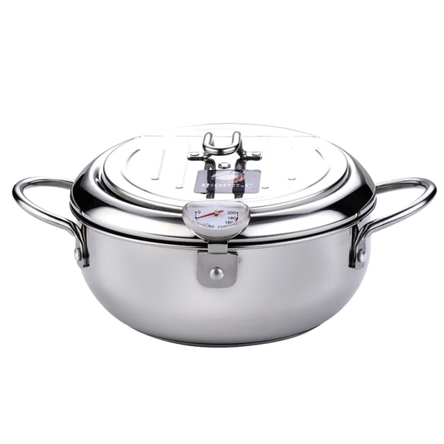 Deep Fryer Pot Stainless Steel Japanese Style Fryer with a and Oil Drip Drainer Rack for French Fries Shrimp Chicken Fish