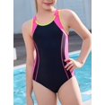 thumbnail image 3 of Charmo Color Blocked Swimsuit for Girls Athletic One Piece Practice Swimwear Racerback Bathing Suit, Size 8-16, 3 of 7