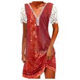 thumbnail image 1 of Cameland Robe Ample pour Femme à Col en V, Mode Décontractée, Style Élégant, Chandail à Manches Courtes, Imprimé en Dentelle, 1 of 6