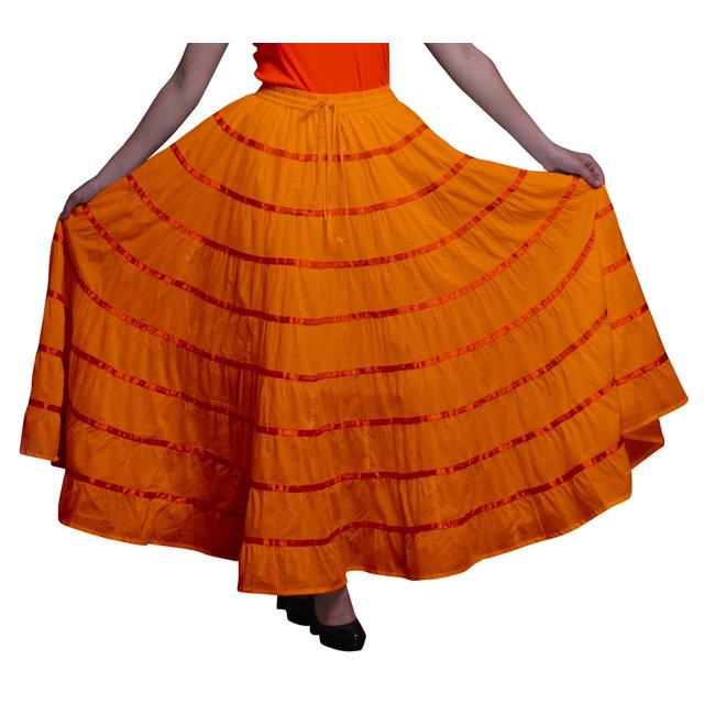 Phagun Jupe Longue Décontractée Orange pour Femmes, Maxi d'Été, Vêtements Indiens-14