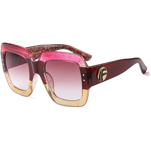 FEISEDY Oversized Square Sunglasses Multi Tinted Glitter Frame Stylish Inspired B2276
