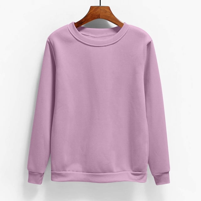 cllios Plus Size Tops for Women Basic Long Sleeve Round Neck Sweatshirts Solid Color Pullover 2024 Classic Tops Fall Winter Clothes