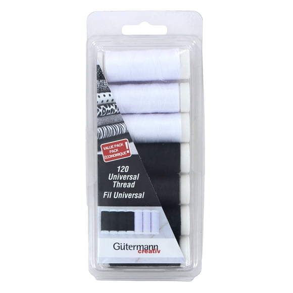 GÜTERMANN Value Pack, Black, White- 7 Shades, 128 m (140 yd), 16.51 cm (16.5 cm (6.5 in)) H × 6.35 cm (6.4 cm (2.5 in)) W × 2.54 cm (2.5 cm (1 in)) D