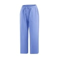 thumbnail image 3 of XZNGL Casual Cotton Linen Drawstring Elastic Waist Wide Leg Cropped Pants for Women, Breathable Summer Spring Fall All-Season Wear, Solid Color, 3 of 7