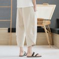 thumbnail image 4 of Jovati Cropped Pants for Men, Cotton Linen Blend, Drawstring Waist, 2 Front Pockets, Breathable Summer Wear, Loose Fit, Machine Washable, 4 of 6