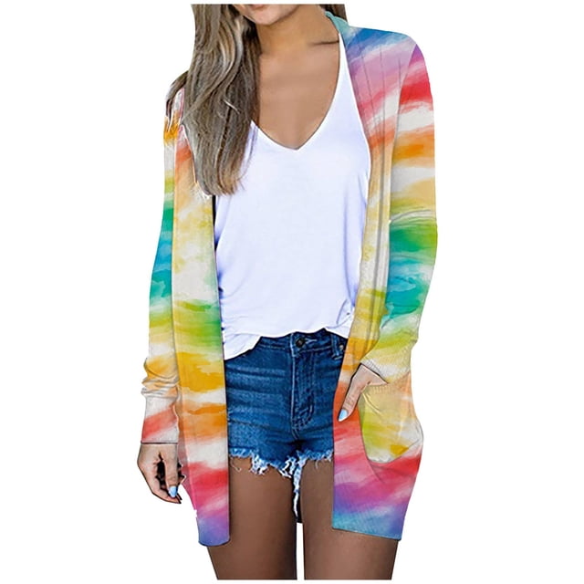 Pisexur Womens Open Front Cardigans Sweaters Lightweight Floral Long Sleeve Loose Outerwear Soft Knit Sweaters Coat with Pockets