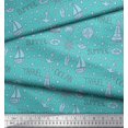 thumbnail image 3 of Soimoi Blue Modal Satin Fabric Yacht & Direction Compass Nautical Print Fabric by the Yard 42 Inch Wide, 3 of 3