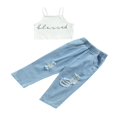 thumbnail image 2 of Toddler Girl Clothing Set Letter Print Camis Tops+Ripped Elastic Waist Jeans 2pcs Summer, 2 of 6