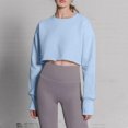 thumbnail image 3 of AherBiu Hauts Courts pour Femmes à Manches Longues d'Automne, T-Shirts à Col Rond, Épaules Tombantes, Confortables, Rembourrés, Chauds, 3 of 5